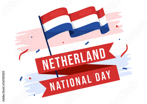 Happy Netherland National Day Illustration with Netherlands Flag for Web Banner or Landing Page in Flat Cartoon Hand Drawn Templates