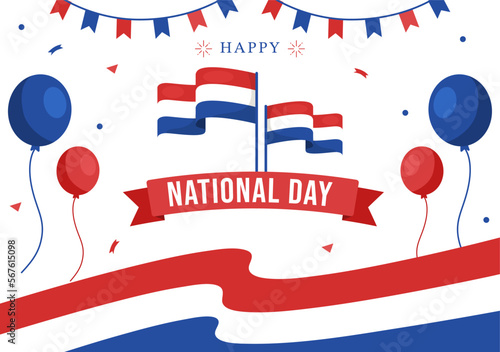 Happy Netherland National Day Illustration with Netherlands Flag for Web Banner or Landing Page in Flat Cartoon Hand Drawn Templates