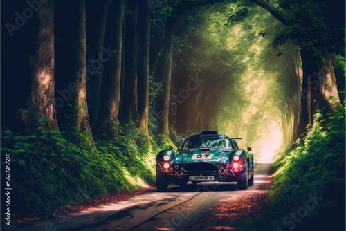 car driving through the forest, Made by AI,Artificial intelligence © waranyu