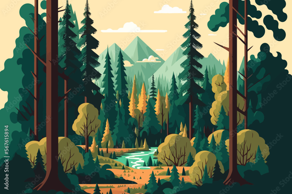 © Vibrands Studio - Landscape of nature green forest mountain. Vector illustration