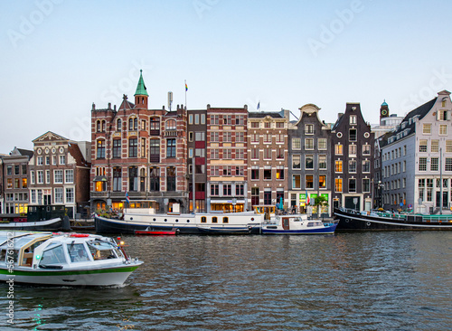 Amsterdam Canals with bridge and dutch houses, Netherlands