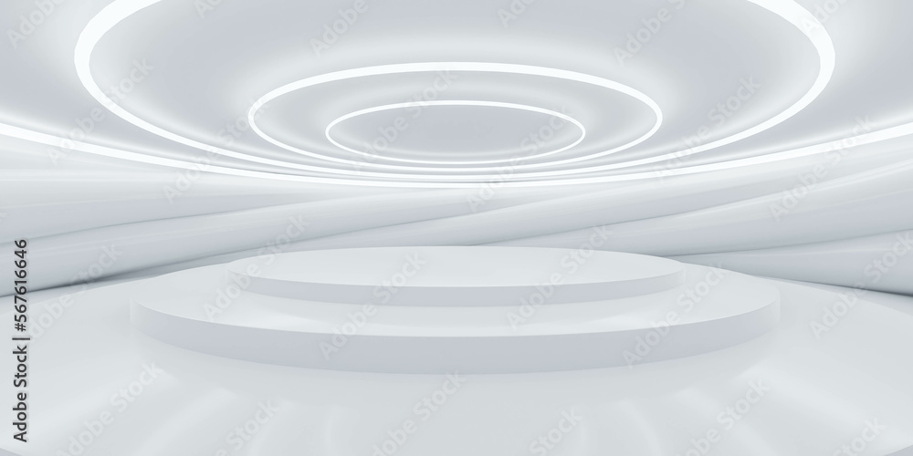 Fototapeta premium white minimalistic studio environment with bright lights and reflections 3d render illustration