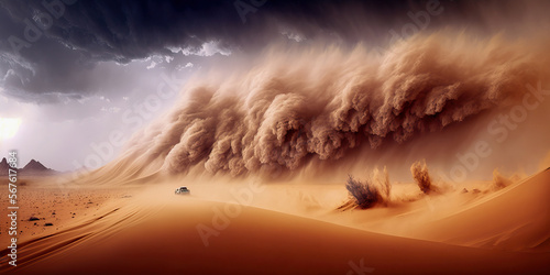 Dramatic sand storm in desert. Abstract background.