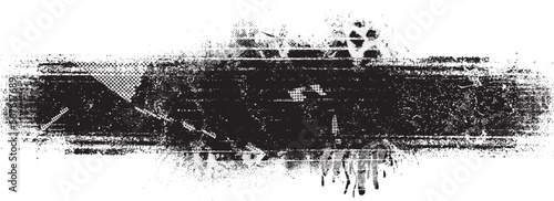 Glitch distorted geometric shape . Noise destroyed logo . Trendy defect error shapes . Glitched frame .Grunge textured . Distressed effect .Vector shapes with a halftone dots screen print texture.