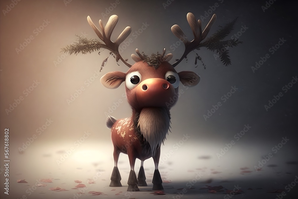 Fototapeta premium cute reindeer character created using AI Generative Technology