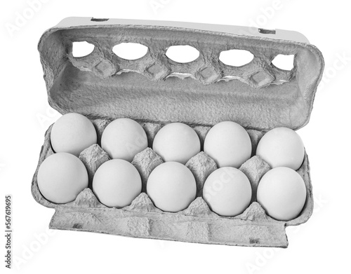 Carton box with white animal eggs isolated. png transparent photo