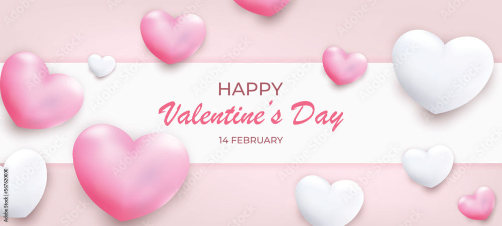 Valentines day greeting card sale background with Heart Balloons and clouds. Paper cut style. Can be used for Wallpaper, flyers, invitation, posters, brochure, banners. Vector illustration