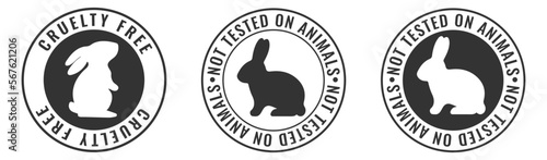 not tested on animals. Animal cruelty free symbol design. Product not tested on animals sign with  bunny rabbit stamp. Vector illustration.