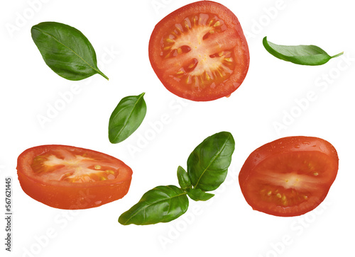 Fototapeta Naklejka Na Ścianę i Meble -  set of tomatoes and basil isolated png