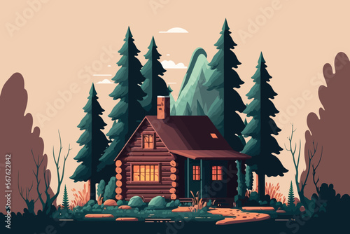 Fototapeta Naklejka Na Ścianę i Meble -  wood cabin. Wooden house in the forest. Vector illustration