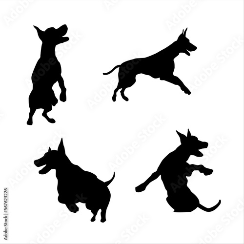 Silhouette of a Doberman dog's dynamic poses. black logo of a police dog.  vector canine icon isolated on white background.