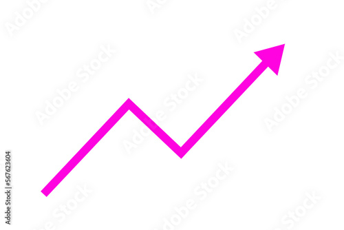 Hot pink arrow graph for a concept of Increasing isolated on transparent background, png file