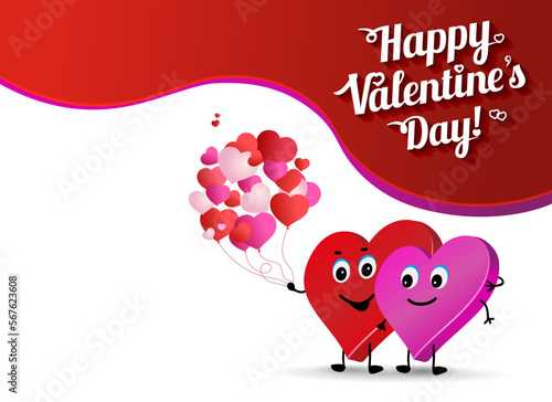 card or banner Valentines day. Two loving hearts couple.