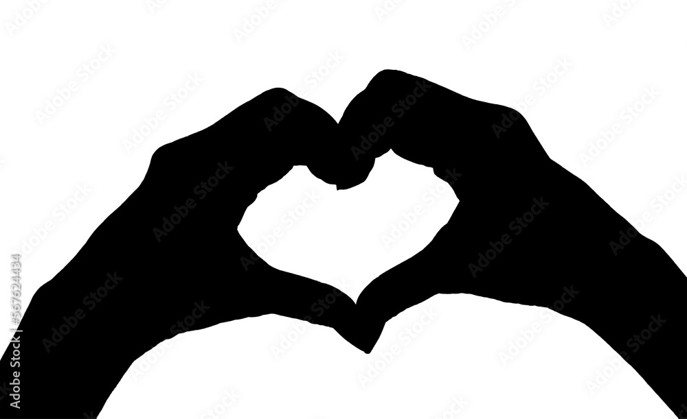 Fototapeta premium Illustration of silhouette of female's hands posing HEART sign isolated on transparent background, PNG file