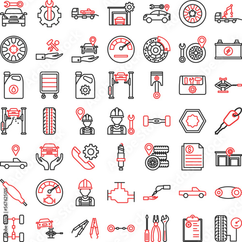 Car Repairing icons set, Car Repairing vector icon, Car Repairing icons pack, car service icons set, car service icons pack, auto service icons pack, car service outline dual icons set