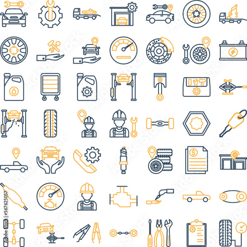 Car Repairing icons set, Car Repairing vector icon, Car Repairing icons pack, car service icons set, car service icons pack, auto service icons pack, car service outline dual icons set