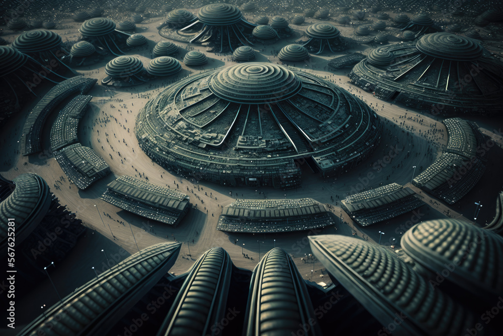 Alien colony, abstract foreign city concept Generative AI