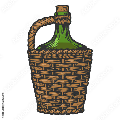 Fotografi Wine bottle carboy color sketch engraving PNG illustration with transparent back
