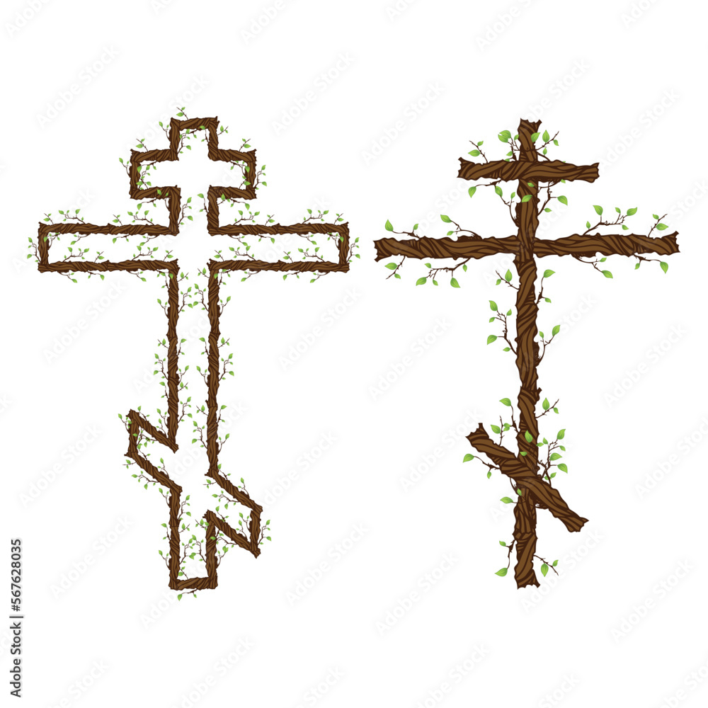 Russian Orthodox Cross wooden branches