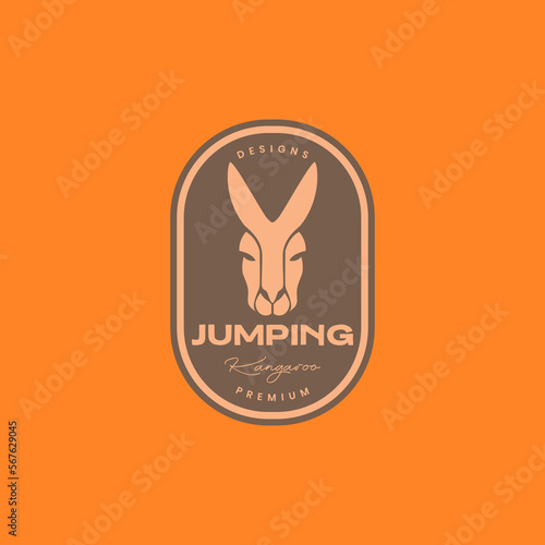 animal endemic australia head kangaroo long ears badge vintage logo design vector icon illustration