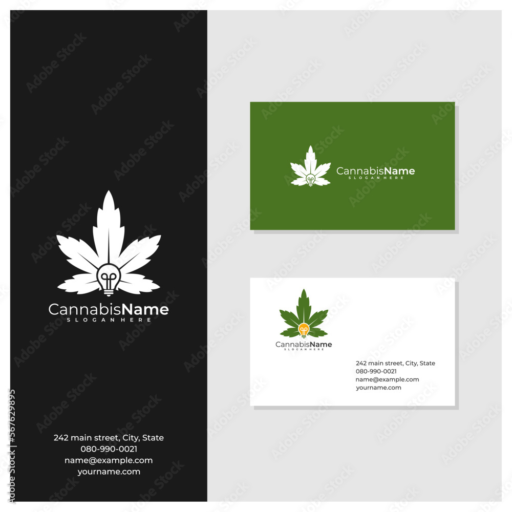Bulb Cannabis logo with business card template. Creative Cannabis logo design concepts