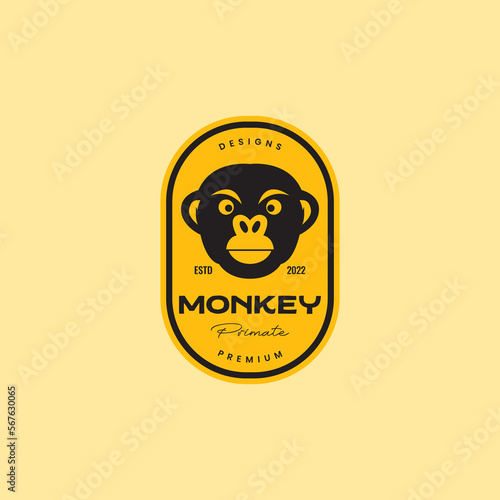 face black primate ape monkey badge vintage logo design vector icon illustration