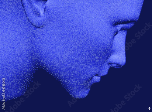 Abstract digital human head. Technology and robotics concept. 3D vector illustration. Design for business presentations, flyers or posters.