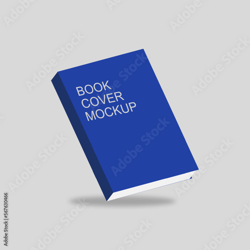 Blue softcover book mockup template design on gray background. Vector illustration.