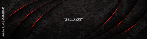 3D black rough grunge techno abstract background overlap layer on dark space with red waves decoration. Modern graphic design element cutout style concept for banner, flyer, card, or brochure cover