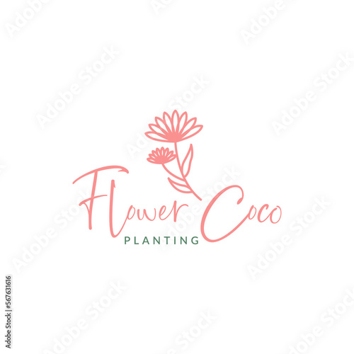 plant coco flowers planting gardening florist minimalist logo design vector icon illustration