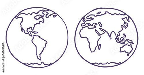 Planet earth. Two hemispheres. Vector sketch hand drawn.