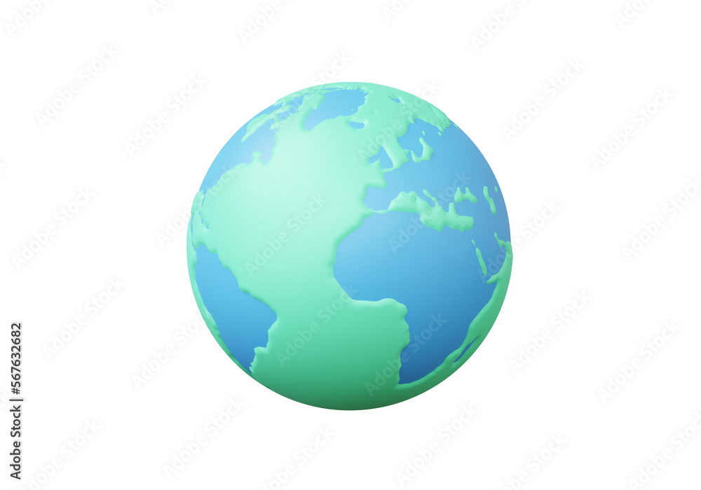 Globe icon minimal cartoon earth world map on isolated. 3d render illustration