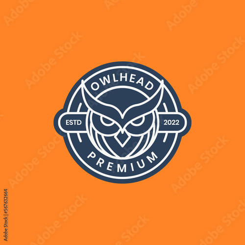 head owl nocturnal night focus geometric line circle badge logo design vector icon illustration