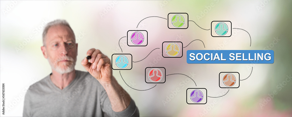 Man drawing social selling concept Man drawing social selling concept