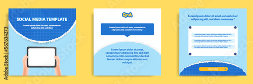 Social media carousel post banner layout for tips, did you know, podcast, motivation, self-development, product, service knowledge template. Torn paper design element and texture