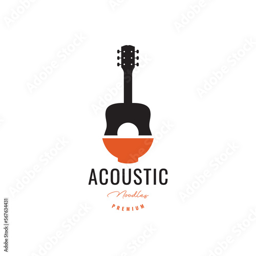 acoustic guitar music restaurant noodle bowl logo design vector icon illustration