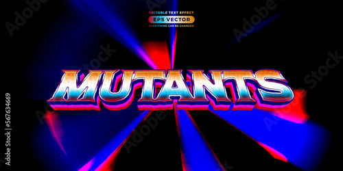 Retro text effect mutants futuristic editable 80s classic style with experimental background, ideal for poster, flyer, social media post with give them the rad 1980s touch