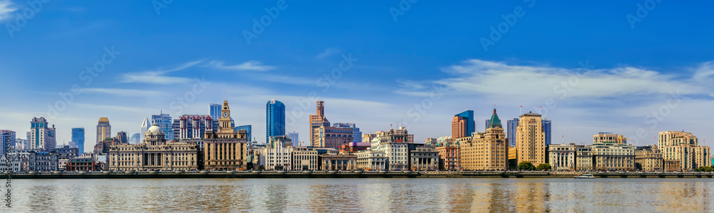 Panorama of the skyline of the old buildings on the Bund of Shanghai