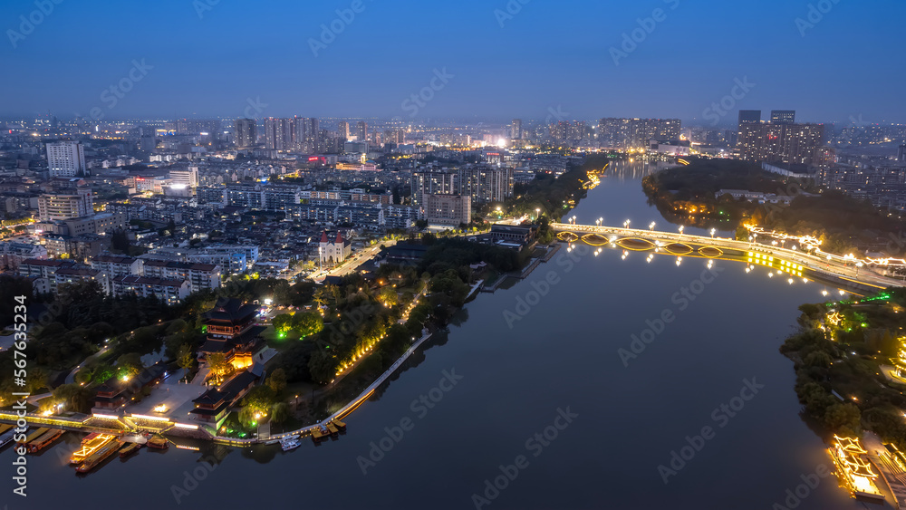 Fototapeta premium Aerial photography of Taizhou city night scene large format