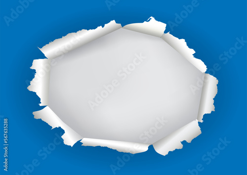 
Blue ripped Paper, oval hole, banner template. 
Illustration of blue torn paper with white place for your image or text. Vector available.