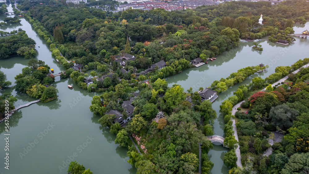 Aerial photograph of Chinese garden landscape in Yangzhou