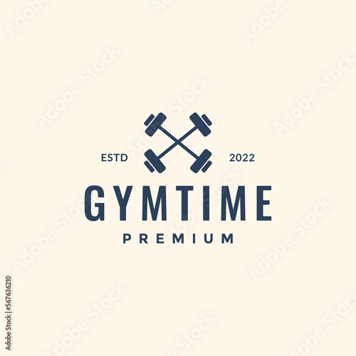 cross barbell gym fitness health body build minimal hipster logo design vector icon illustration