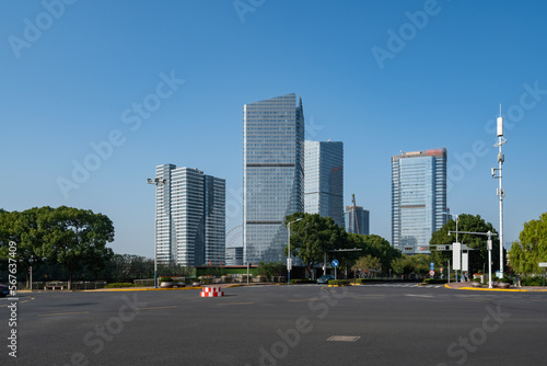 Street view of modern buildings in Suzhou East Lake International Financial Center