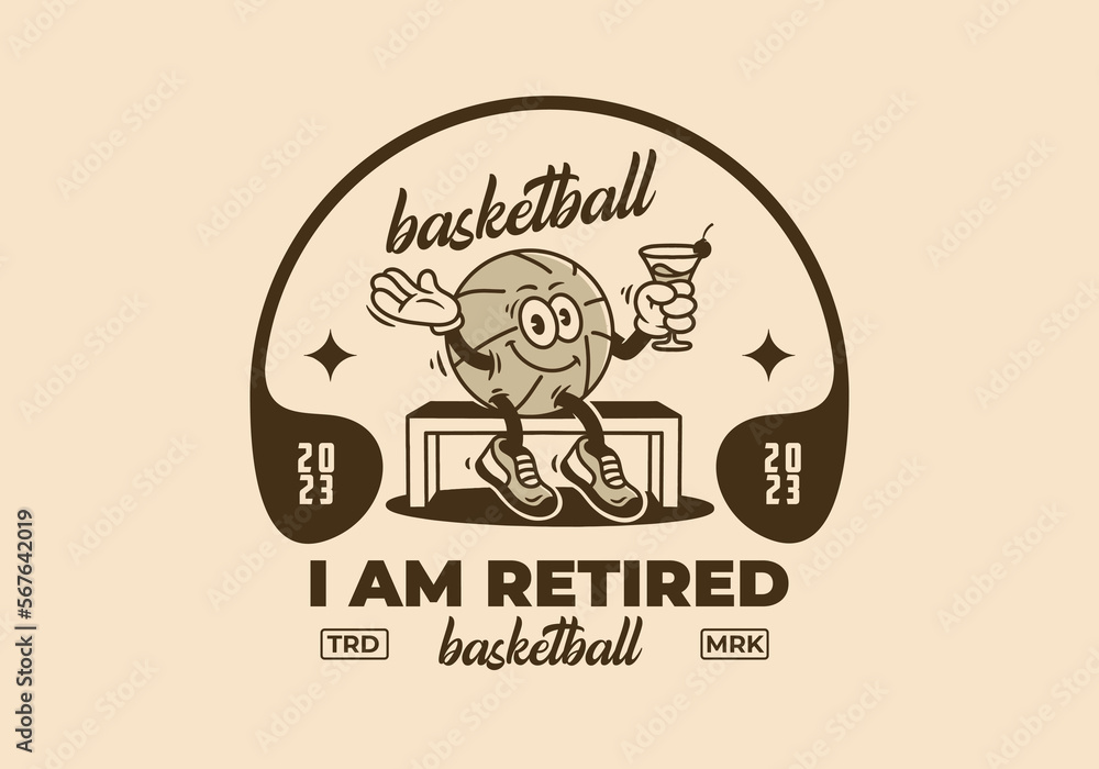 Mascot character badge design of a basketball holding a drinking glass Mascot character badge design of a basketball holding a drinking glass