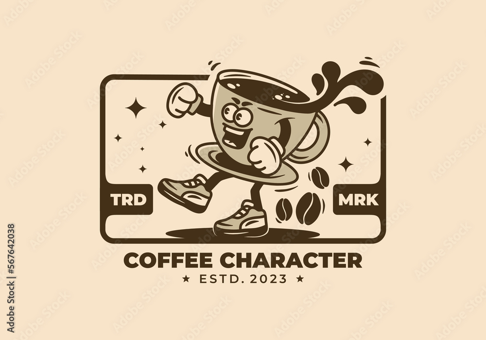 Mascot character illustration badge of a cup of coffee Mascot character illustration badge of a cup of coffee