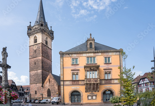 Fotografie Main square in Obernai, Alsace, France