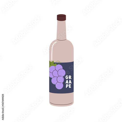 Grape juice, fruit drink in bottle. Cold summer beverage, refreshing lemonade...