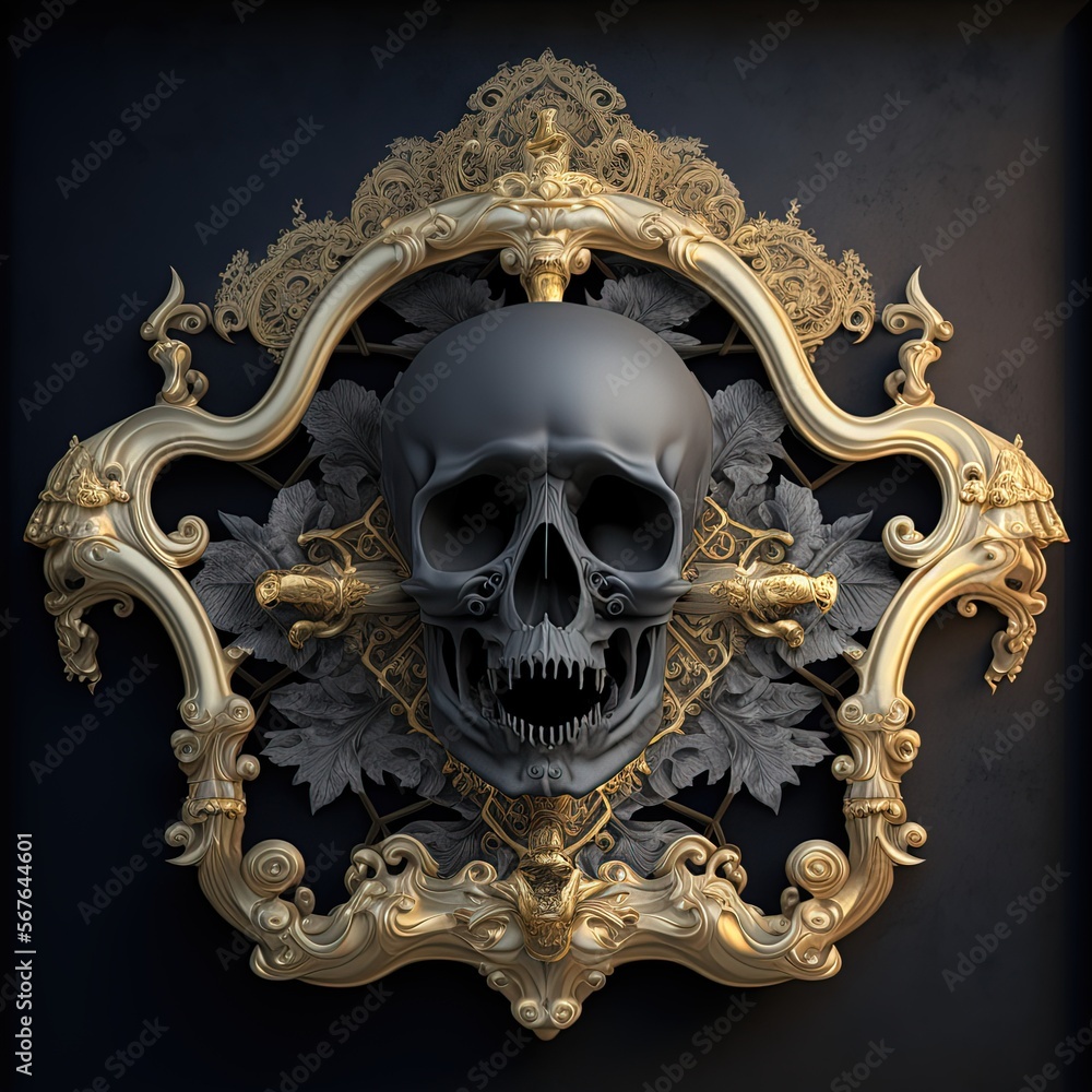 A beautiful skull engraved and ciseled with gold A beautiful skull engraved and ciseled with gold