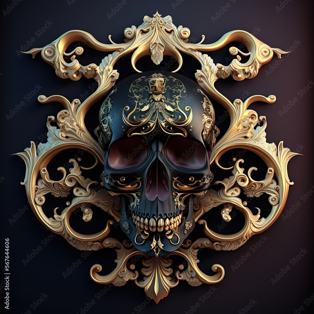 A beautiful skull engraved and ciseled with gold A beautiful skull engraved and ciseled with gold