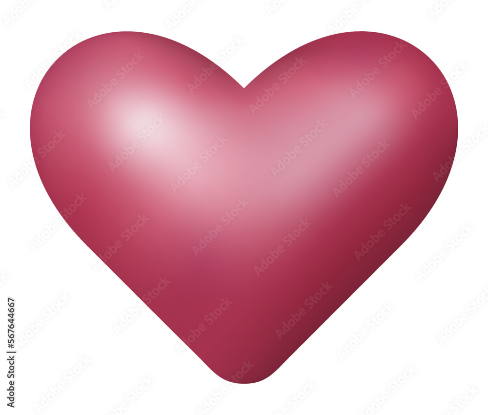 Pink 3d heart design for Valentine's day. Can be used for cards, invitation, stickers. Isolated vector and PNG illustration on transparent background.